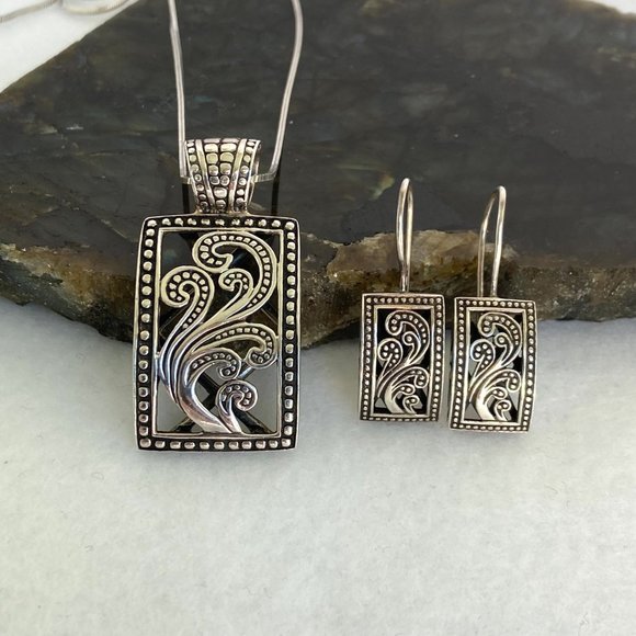 Silpada Sterling Silver Paisley Open Scroll Pendant Necklace & Earrings Set 20" - Picture 5 of 16